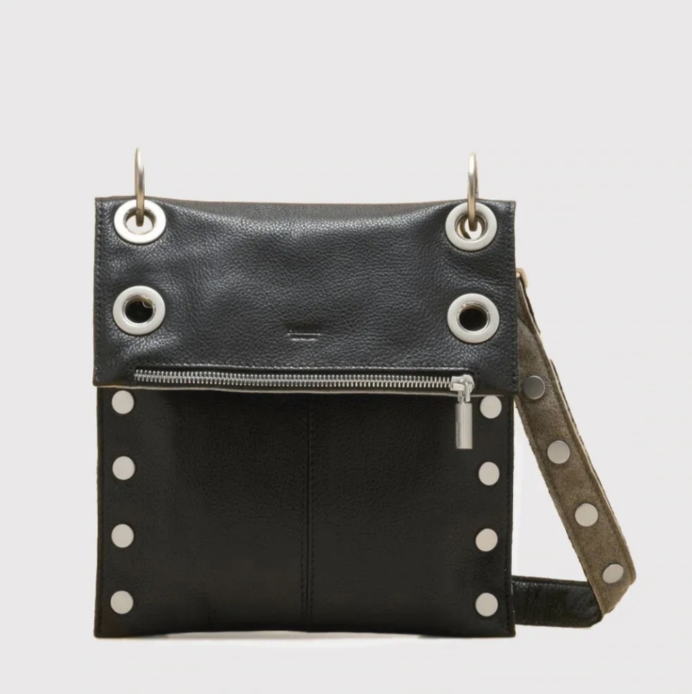 Hammitt Montana Reversible Black LEATHER Gray Silver Crossbody Handbag NEW